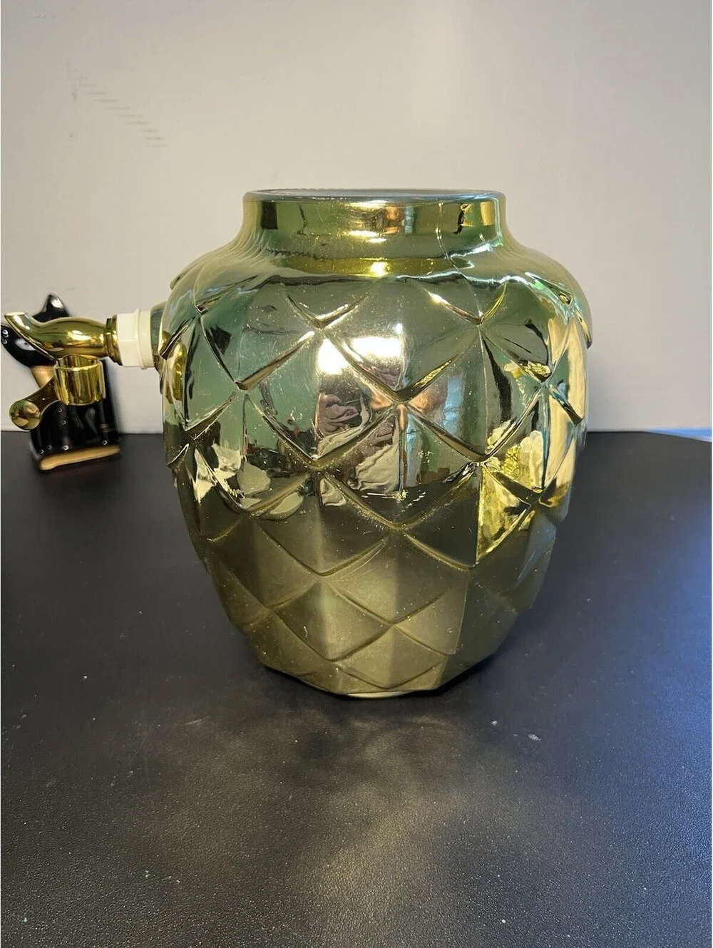 BarCraft Pineapple Drinks Dispenser Tropical Chic Gold Glass, 6 L 1.6 Gal, 5x13”